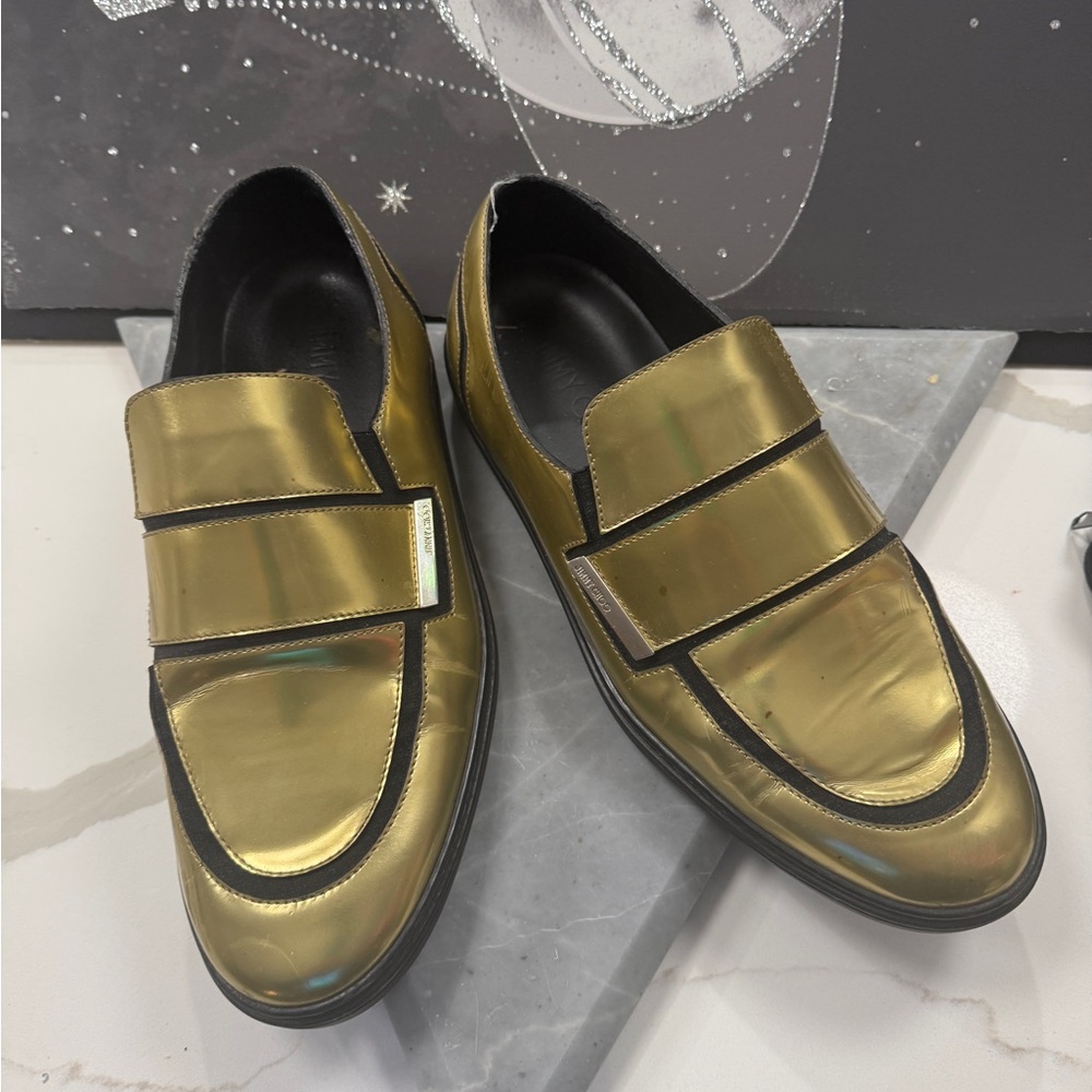 Jimmy Choo men’s chrome gold loafers size 43